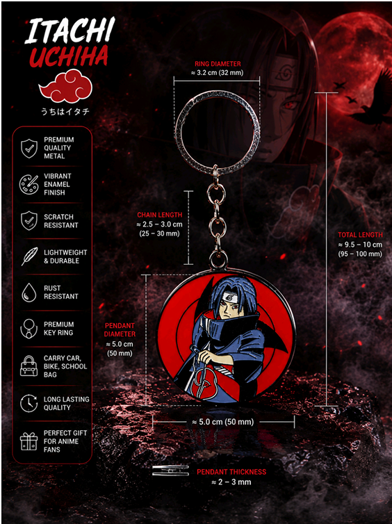 1 Itachi Uchiha Anime Keychain – Premium Metal Pendant